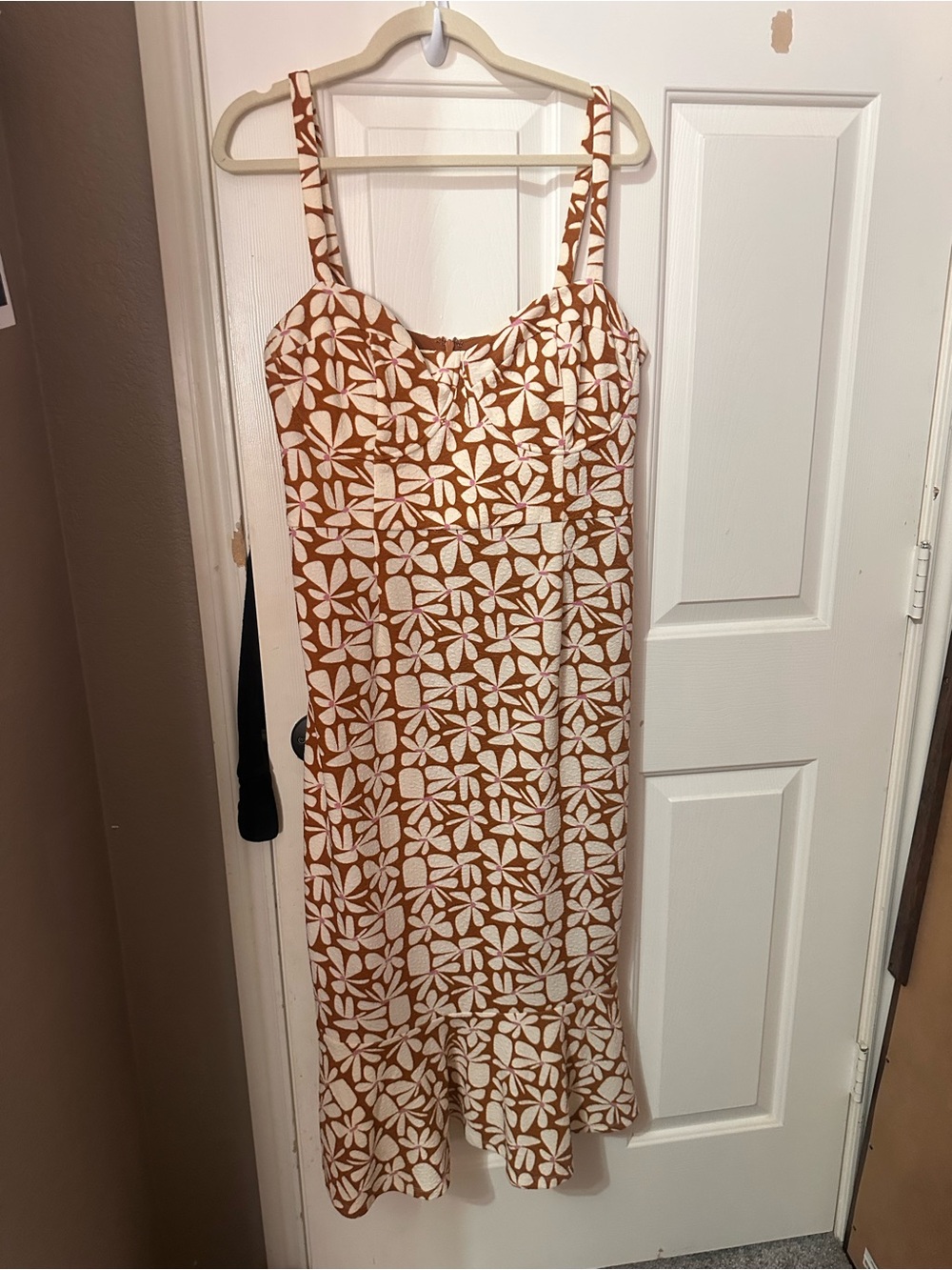 Anthropologie Rust & White Floral Spaghetti-Strap Midi Dress